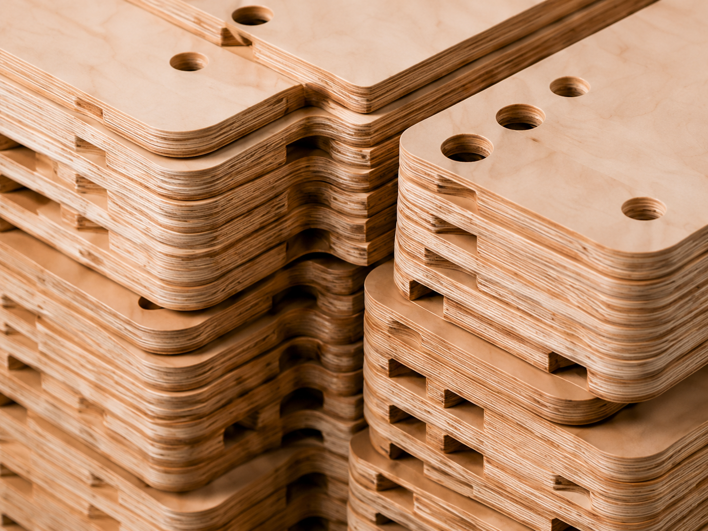Stacked CNC-cut plywood components