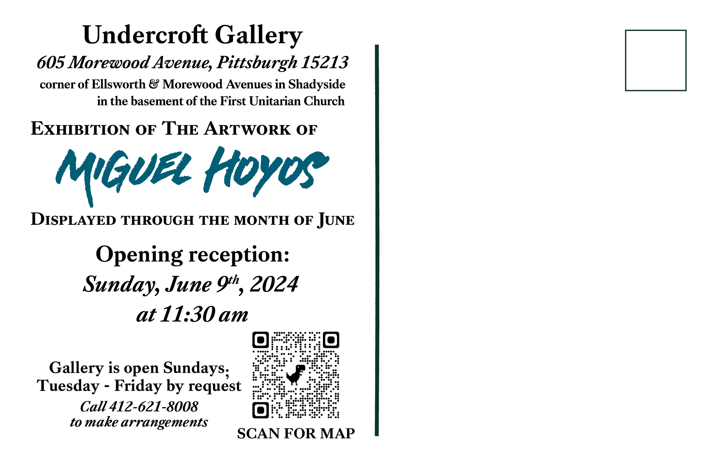 Postcard invitation to art exhibition June 2024