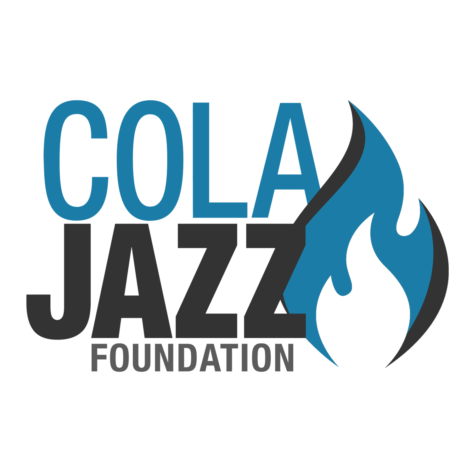 Logo for the Coca Jazz Foundation featuring the words 'COCA JAZZ FOUNDATION' in bold capital letters with a stylized blue flame design.