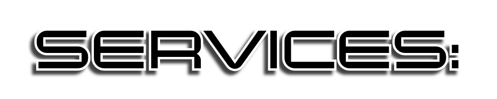The word 'SERVICES:' in bold white text on a black background.