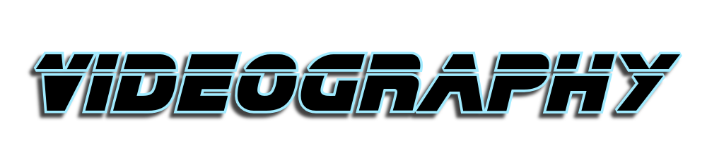 The word 'VIDEOGRAPHY' written in a stylized, light blue, outlined font on a black background.