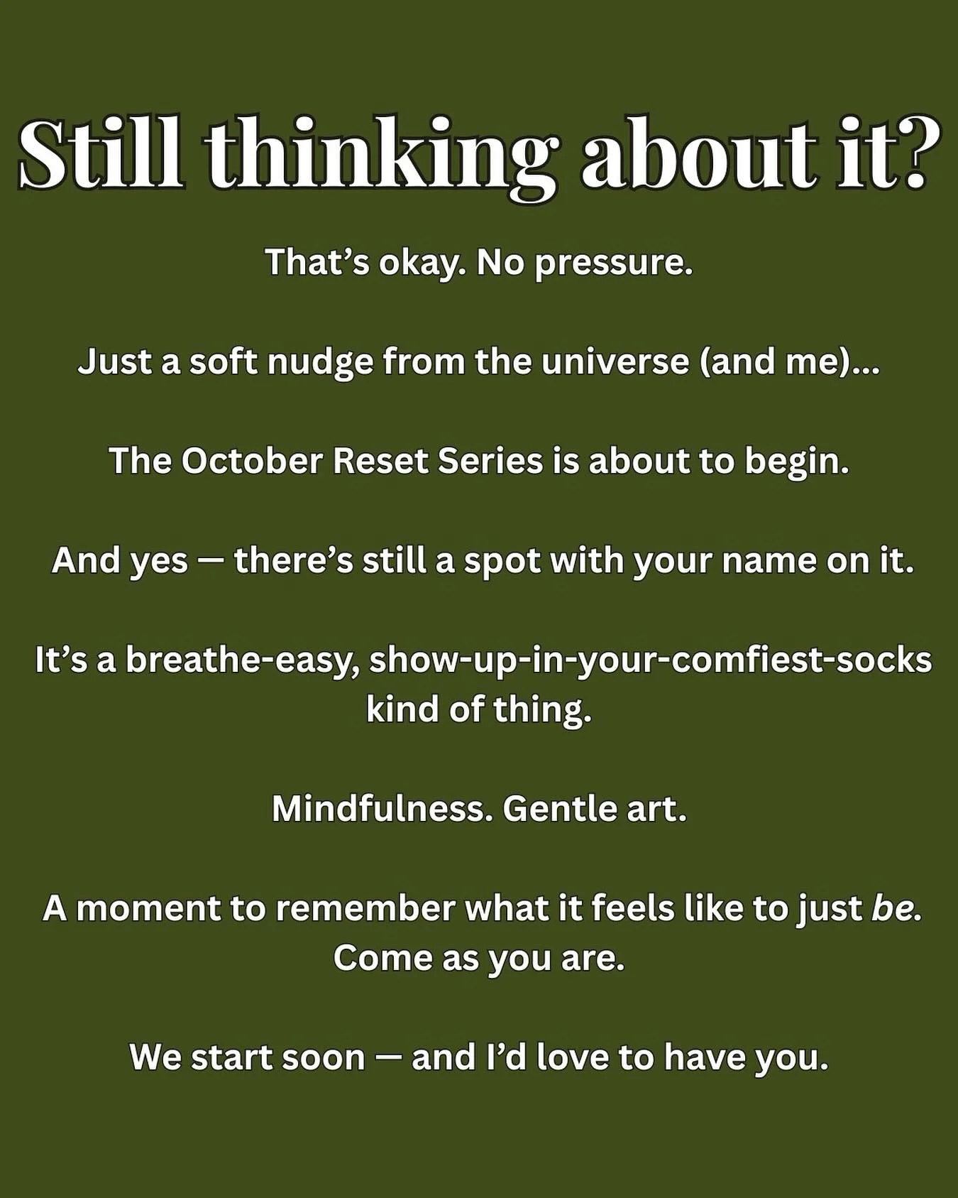 A moment of mindfulness can change the way the whole week feels. We are almost full - reserve your seat💚

#mindfulness #sudbury #mentalhealth #october