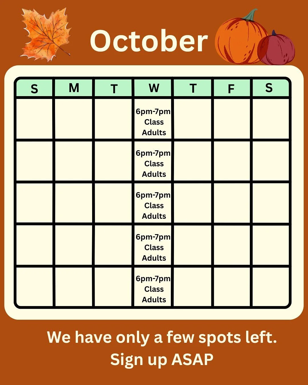 Here&rsquo;s a look at our calendar for all the October and November classes! 

Click the link in my bio to sign up. 
Can&rsquo;t wait to see you there!! 💚

#mindfulness #meditation #selfcare #resilience