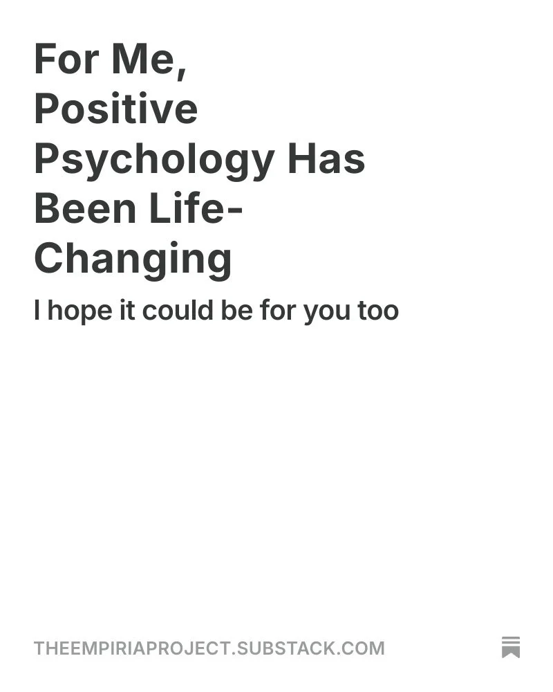 *New Substack Post* 

It was many years ago now that positive psychology first came into life.

Feeling pretty pleased that it&rsquo;s never left.

Here are a few key ideas from the science of human flourishing.

I hope might be as interesting for yo