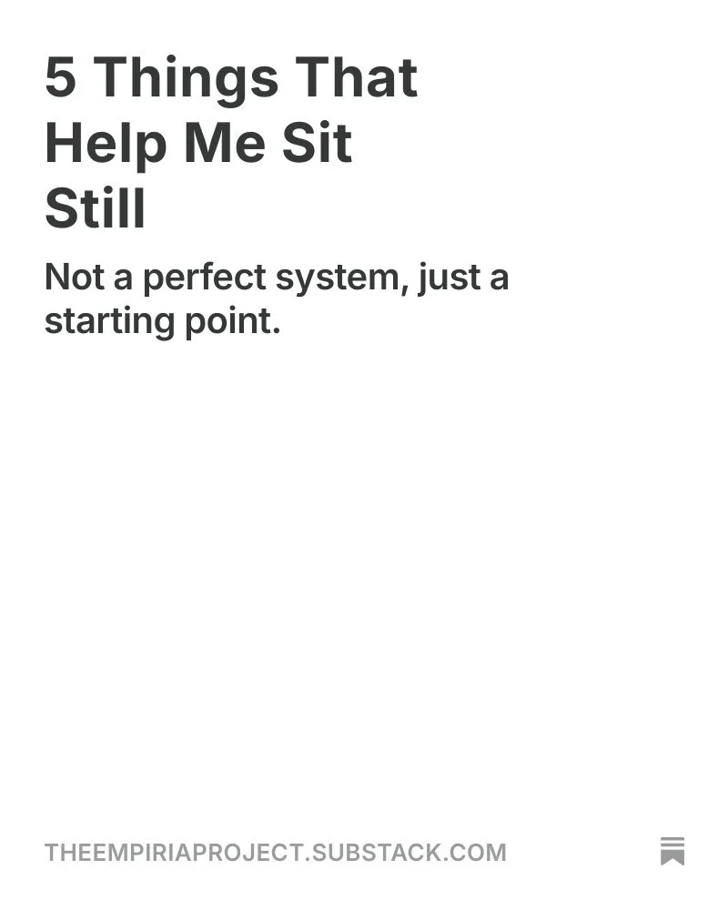 📃*New Substack Post* 

Lately, I&rsquo;ve been trying to sit still a little more often.

I'm not always consistent and it's not always easy (... actually, generally it's not). 

#theempiriaproject
#livinglifewell
#meditation
#sittingstill
#ruminatio