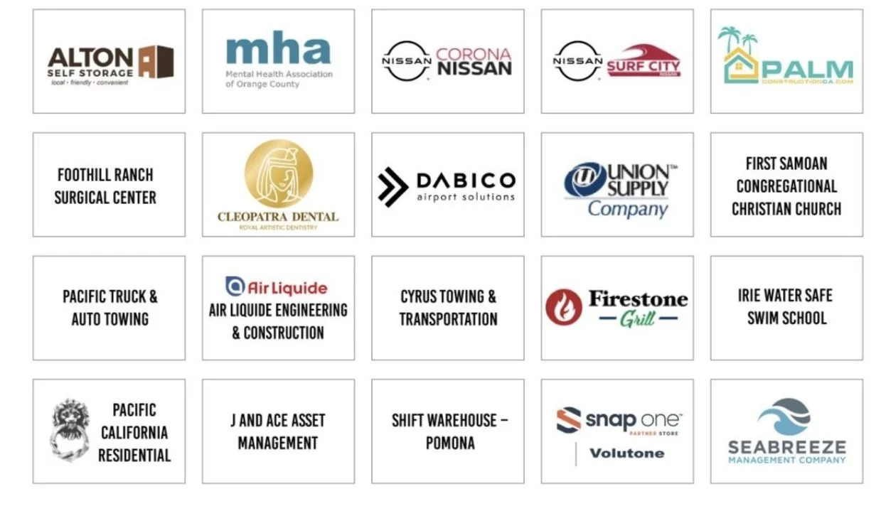 Collection of logos and names of various companies and organizations arranged in a grid.