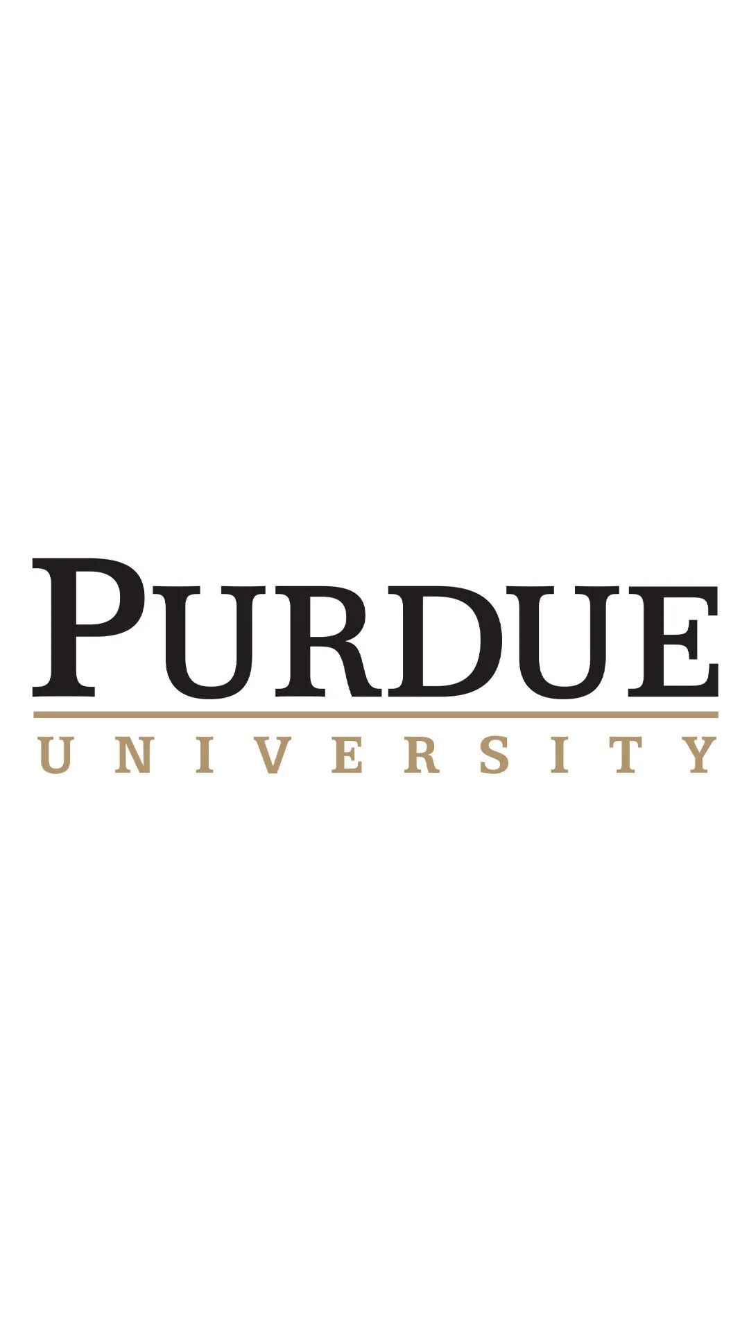 Purdue University logo with the name in black and gold text on a white background.