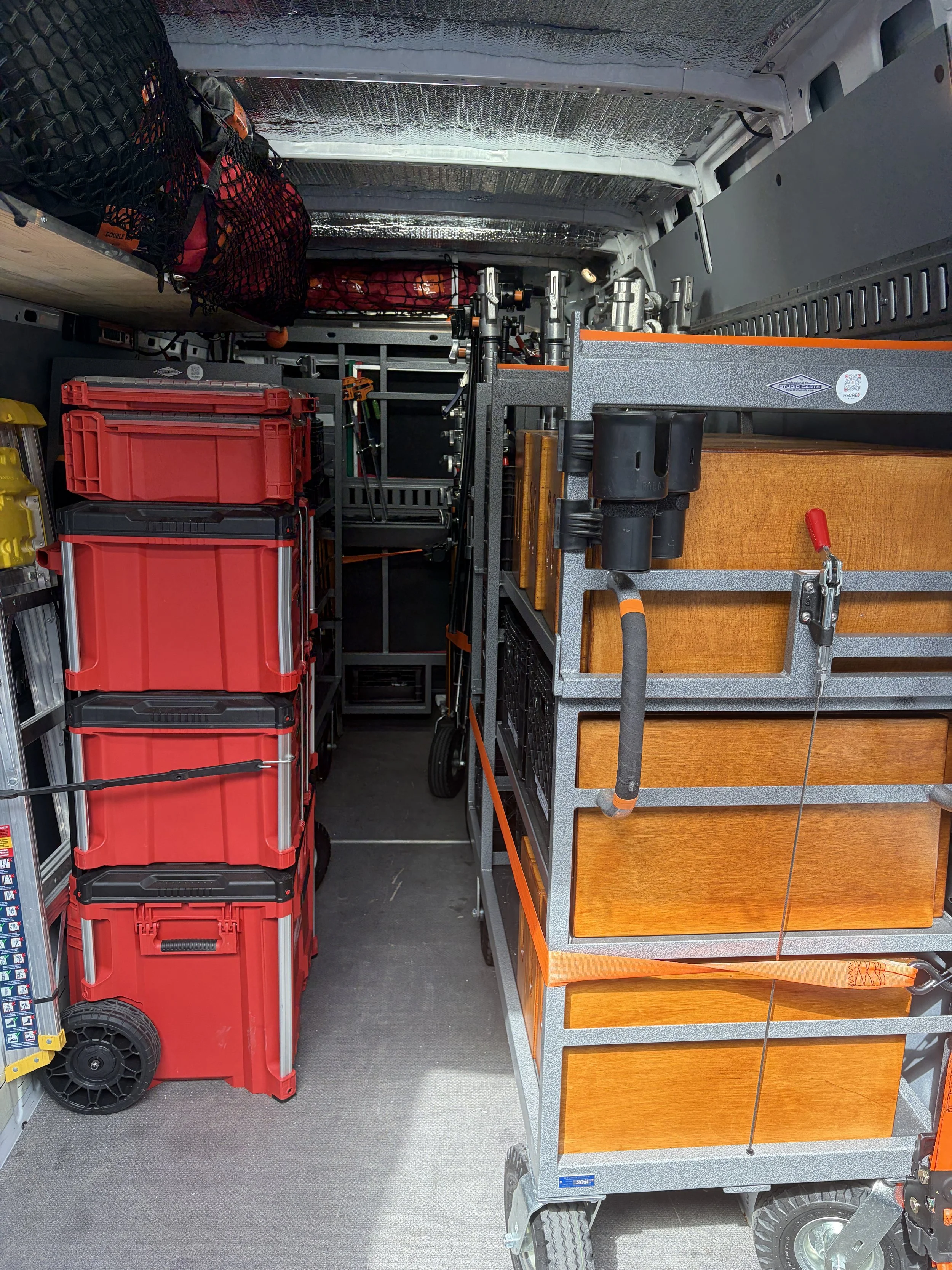 Inside the best Indianapolis 1 ton grip truck. Showing all the carts and grip and electric equipment. The most complete grip and electric package in indianapolis