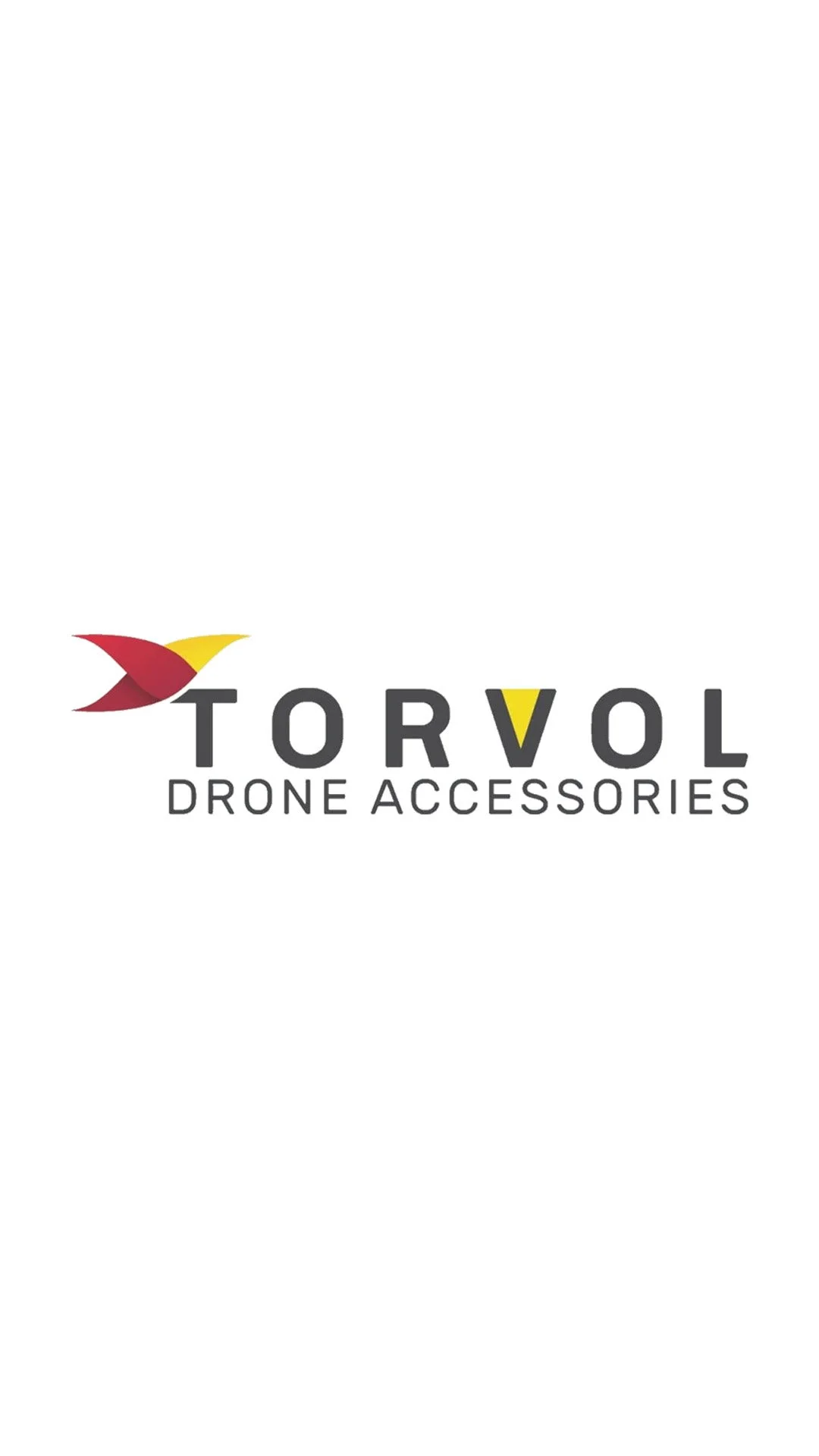 Logo for Torvol Drone Accessories, featuring a stylized red and yellow drone propeller and the company name in black with a yellow 'V' in the text.