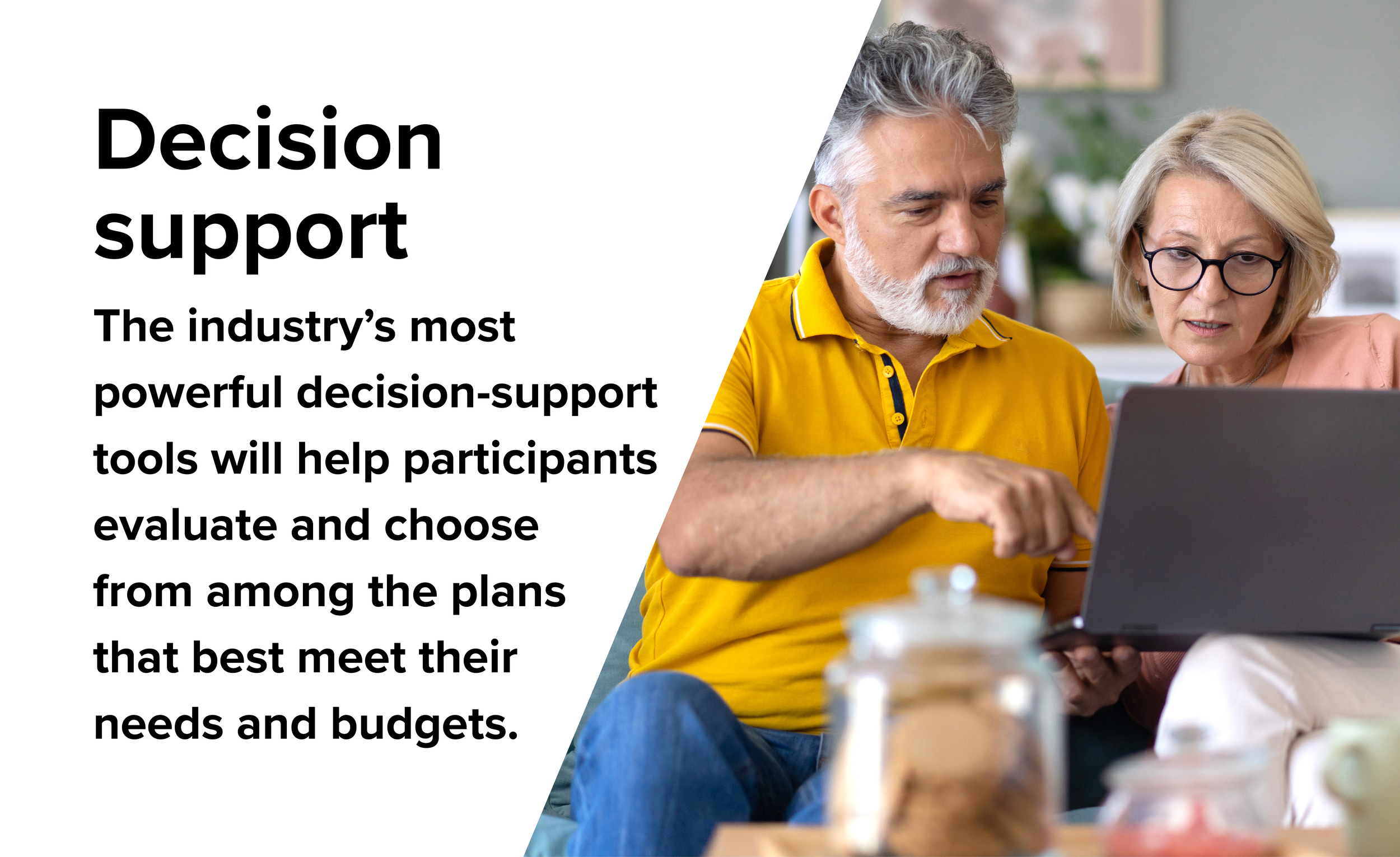 Decision support. The industry's most powerful decision-support tools will help participants evaluate and choose from among the plans that best meet their needs and budgets.