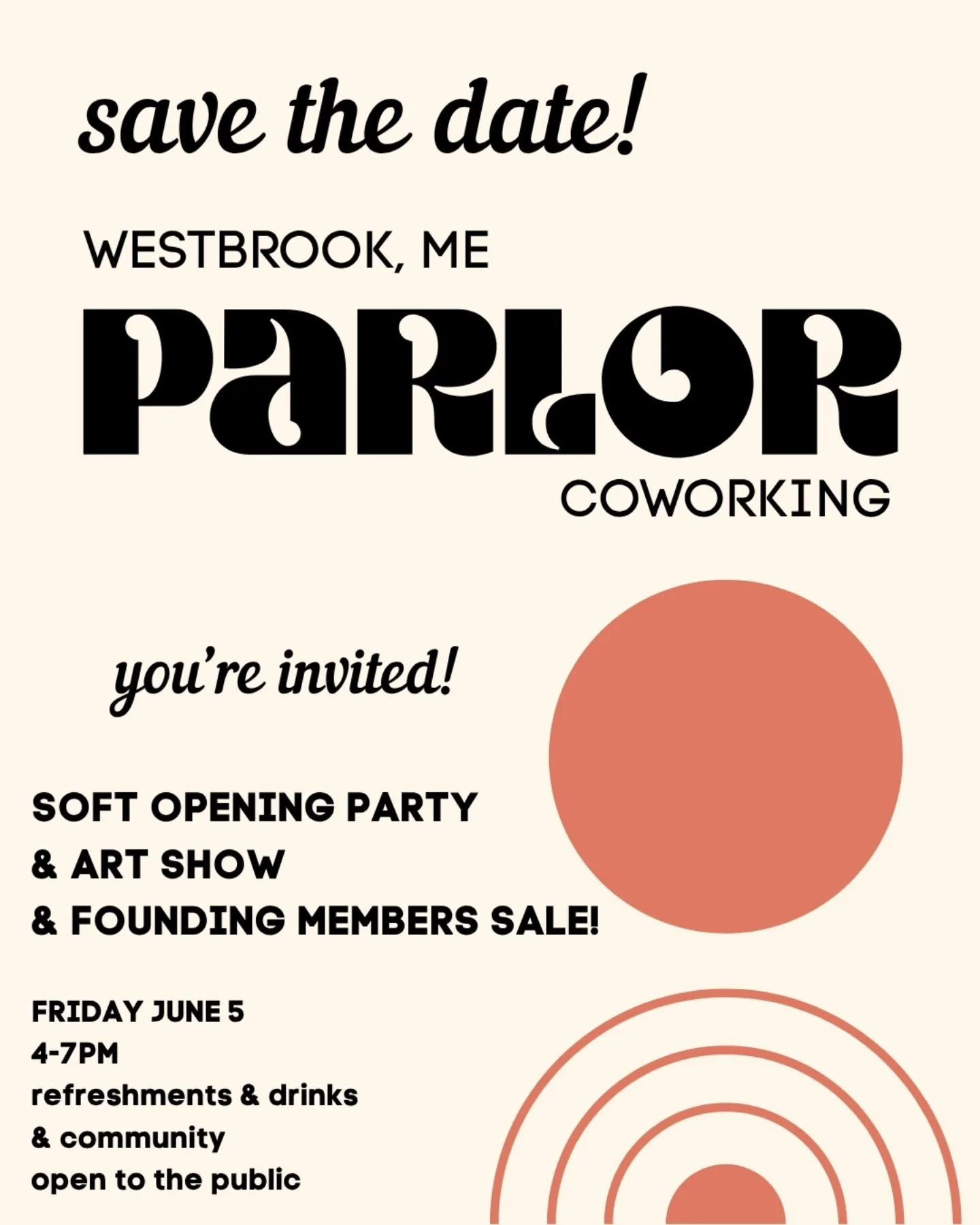 It's finally happening, Westbrook!
You're invited to our soft opening!
💐💐💐

Friday, June 5th
4-7pm

You are cordially invited to our soft opening and art show 👁
Please do come enjoy some drinks 🍷and refreshments 🧁  local art 🖼 and, of course, 