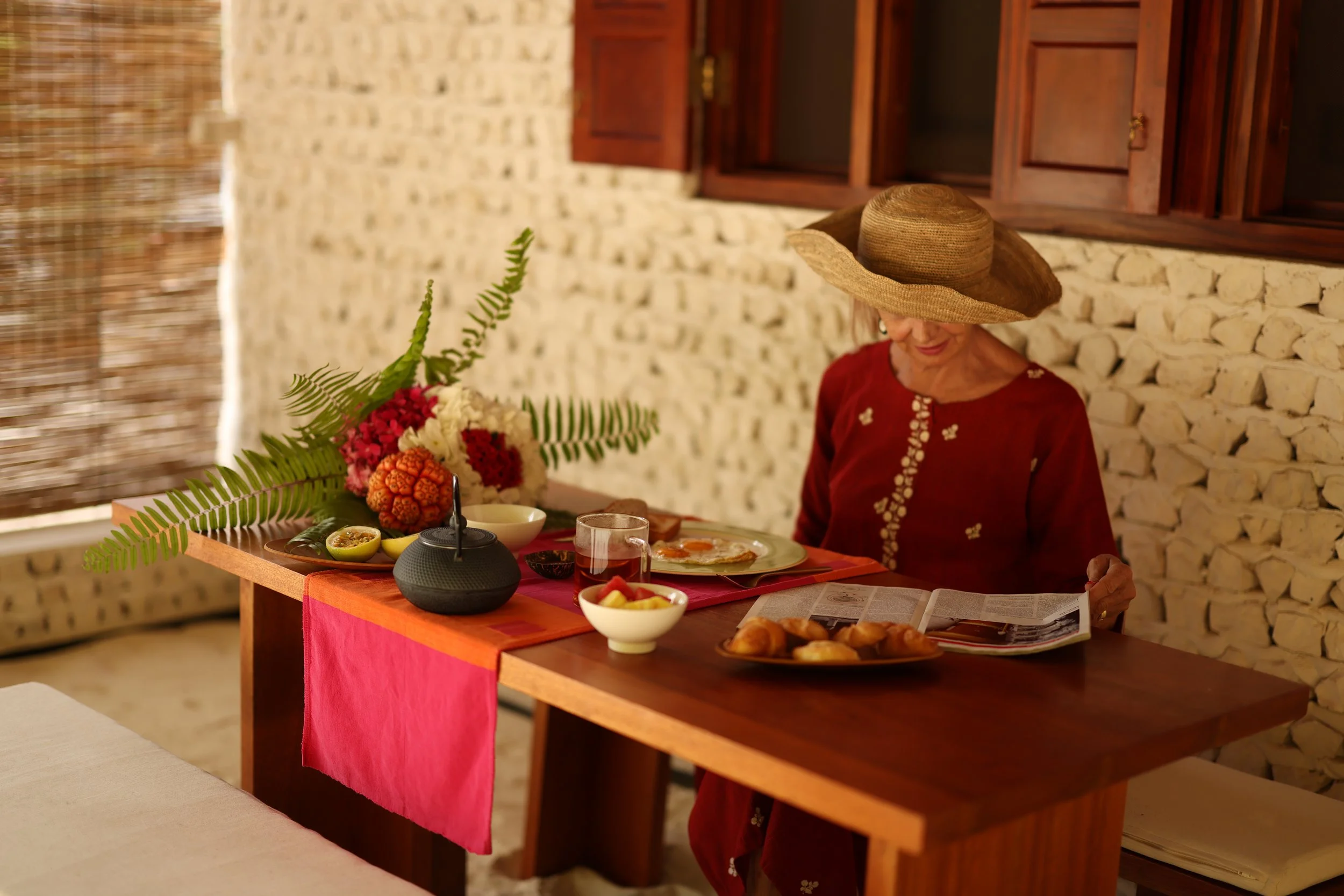 A private breakfast in the courtyard, watching the garden and the sea. 