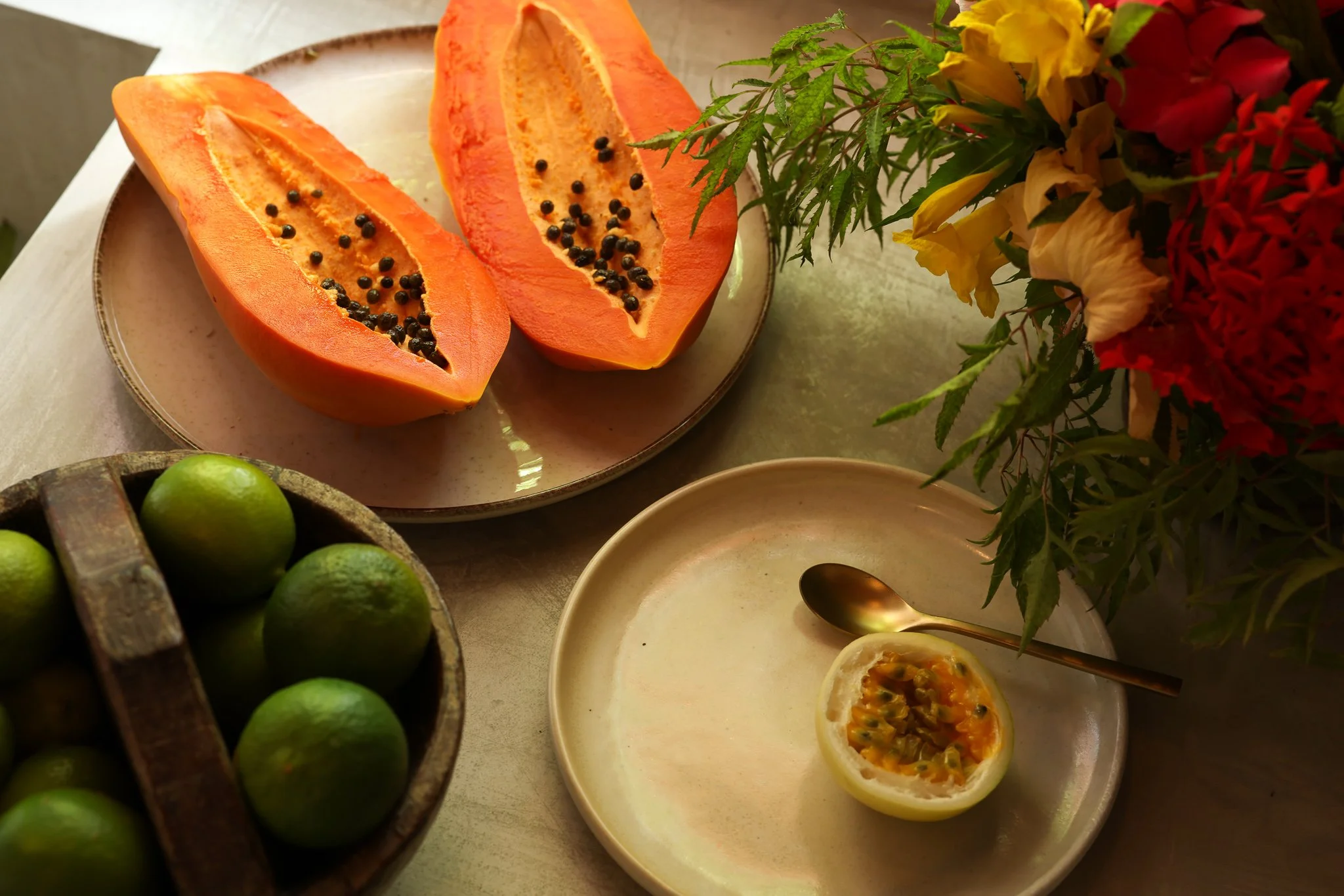 Freshly-cut fruits in the private kitchen.