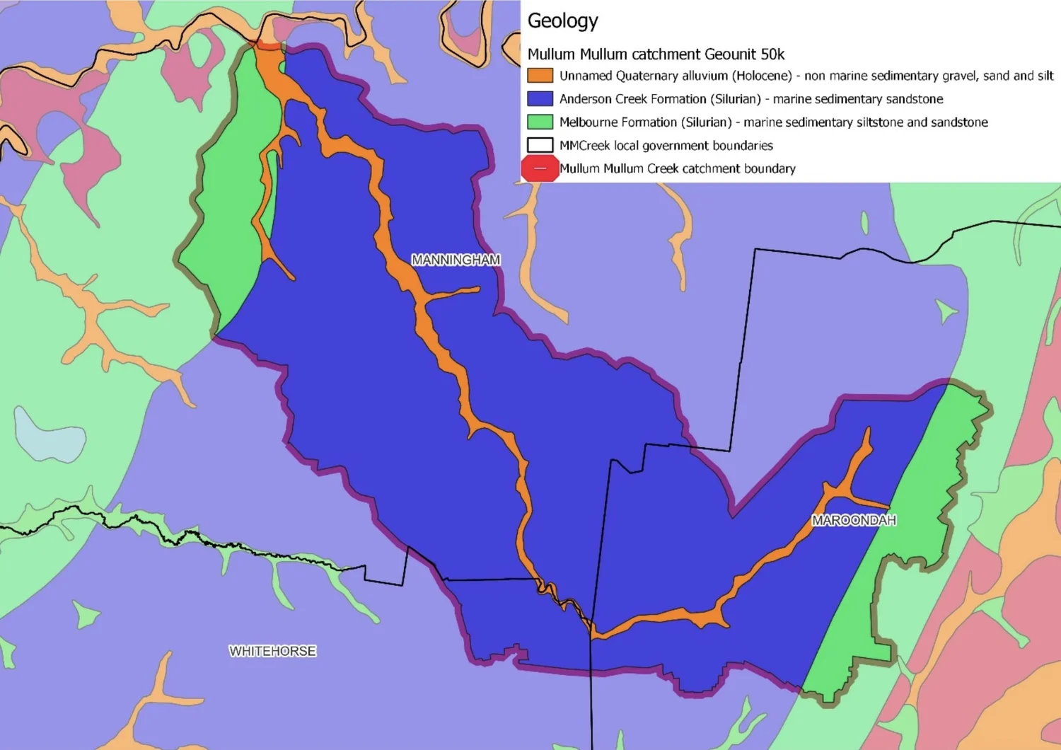 Geology map of the Mullum Mullum catchment area