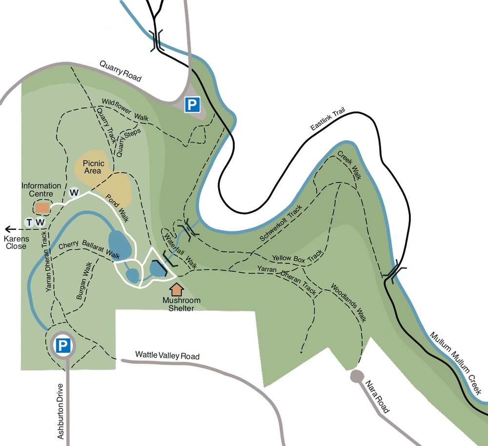 Map of the Wetlands Walk route through Yarran Dheran Nature Reserve