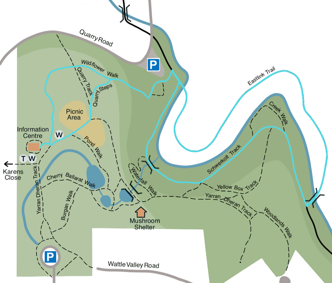 Map of a park with walking trails.