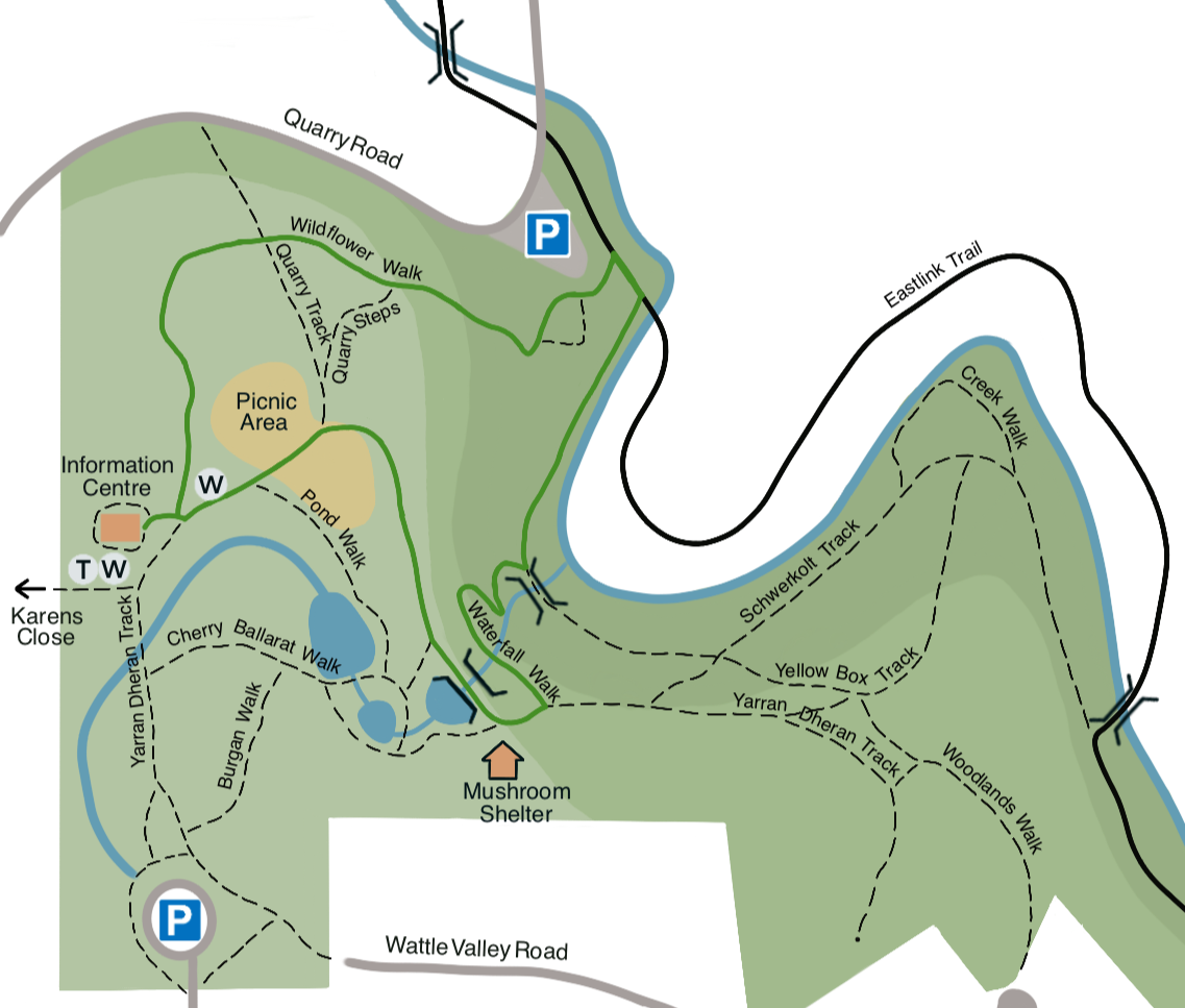 Map of a park with walking trails.