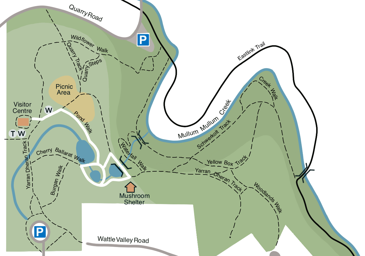 Map of a park with walking trails.