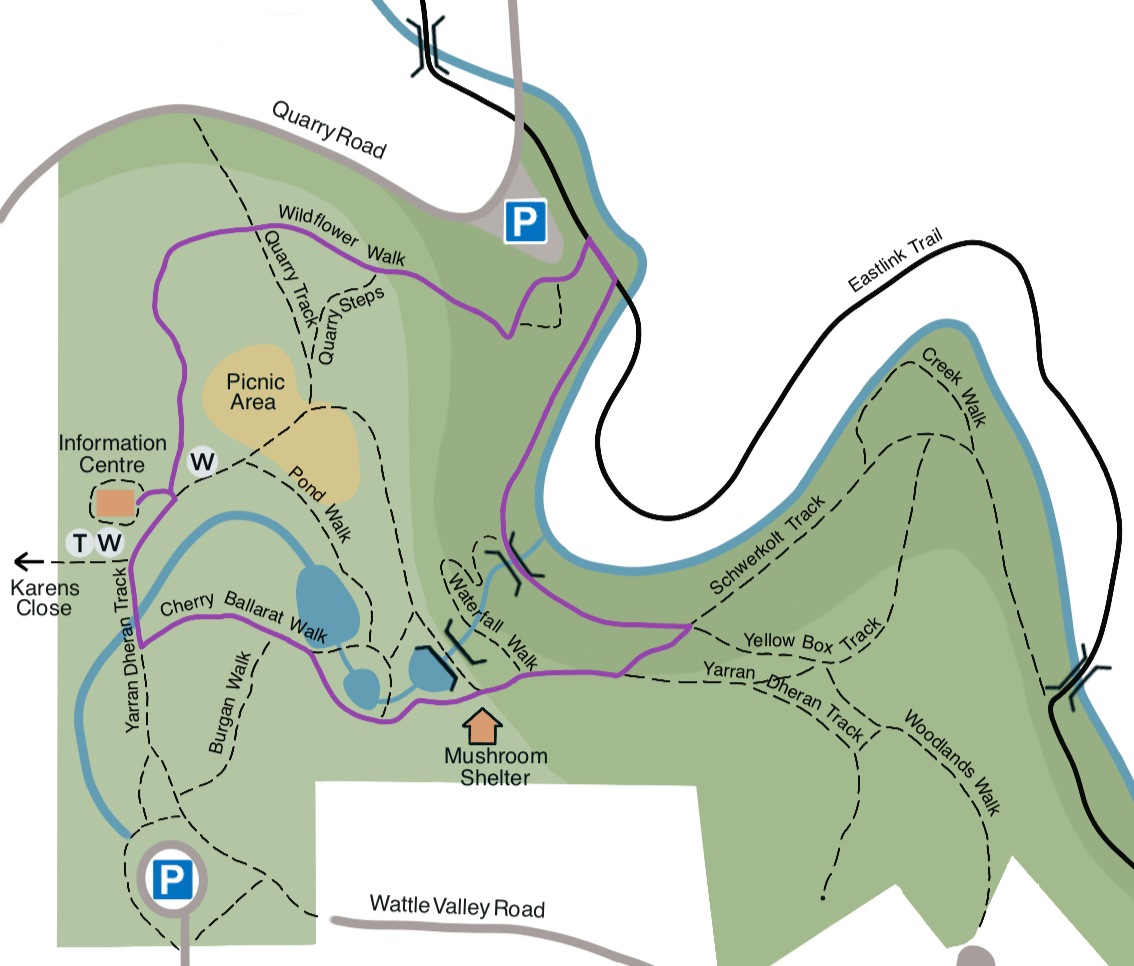 Map of a park with walking trails.