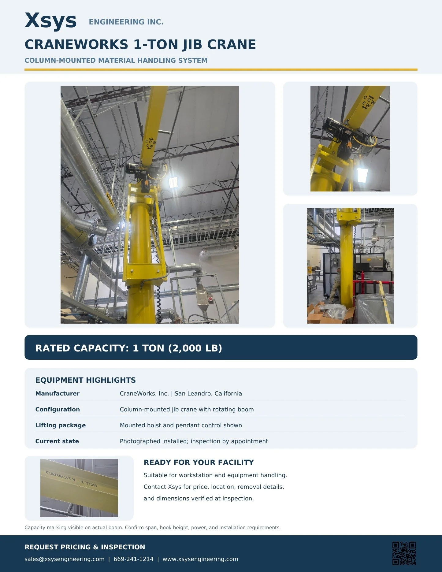 CraneWorks 1 Ton JIB Crane, with remote control