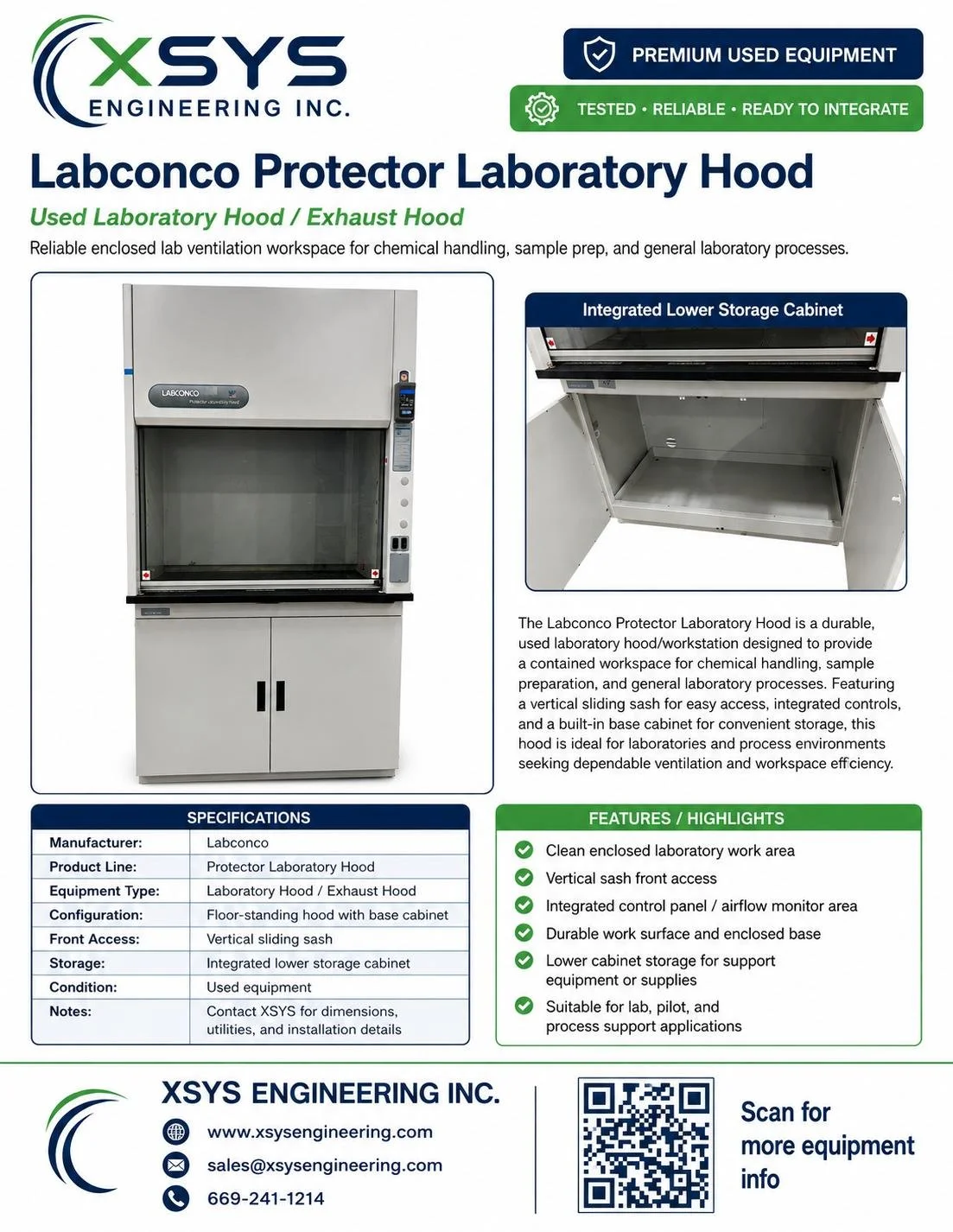 Labconco Protector Laboratory Hood, Lab Fume Extractor Work Station Base Cabinet Cleanroom 