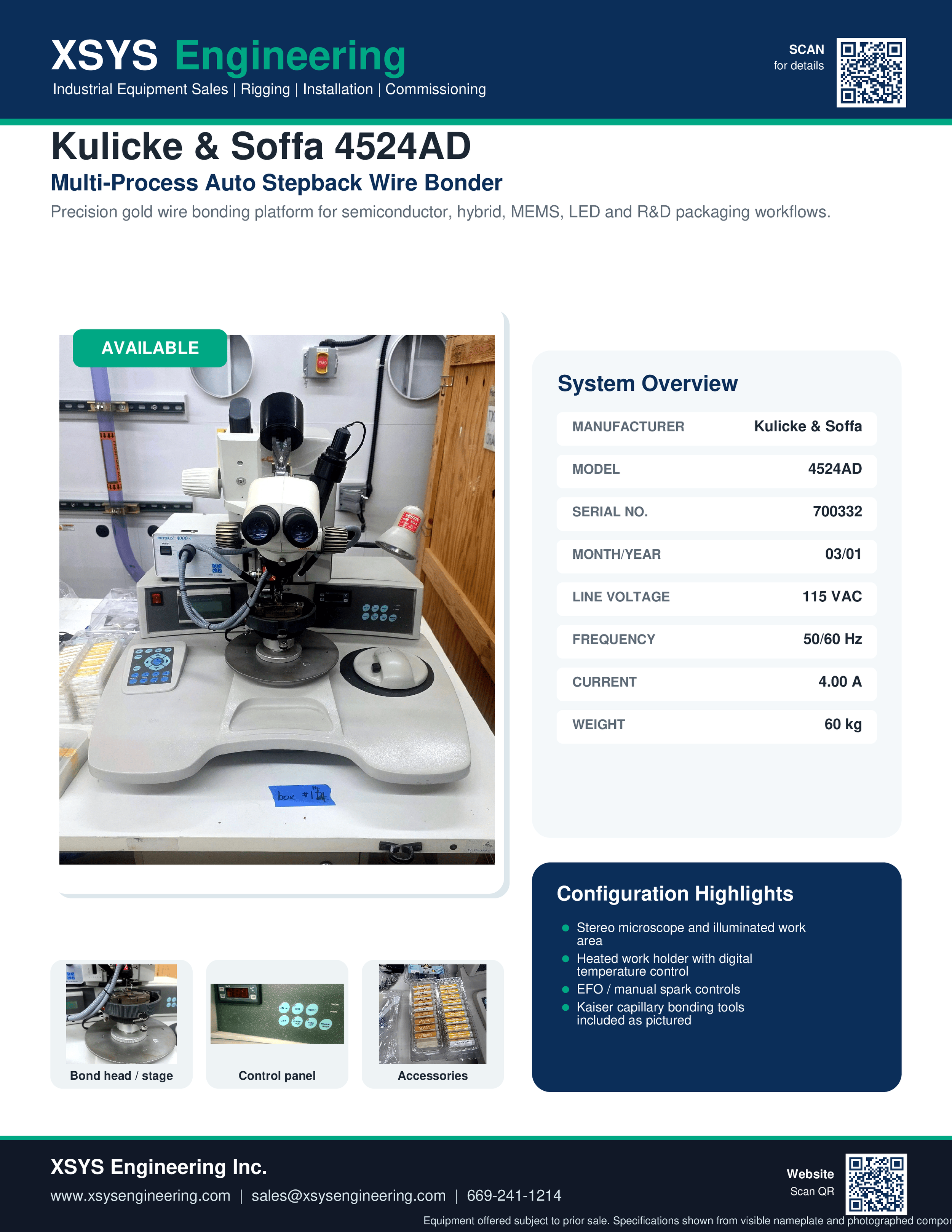 Kulicke & Soffa 4524AD Multi Process Auto Stepback Wire Bonder