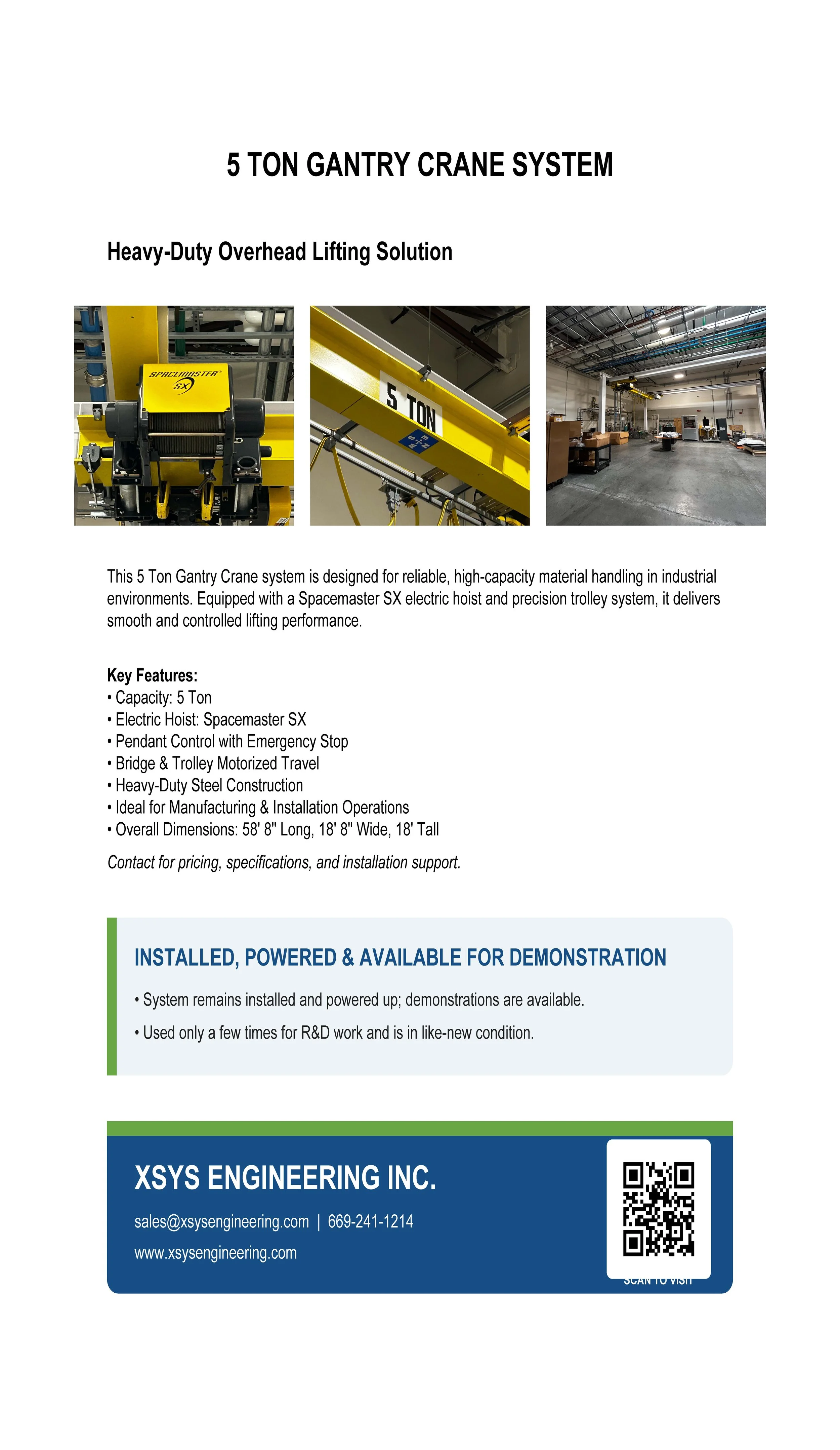 Allied Gantry Overhead Crane 5 Ton SpaceMaster SX Series