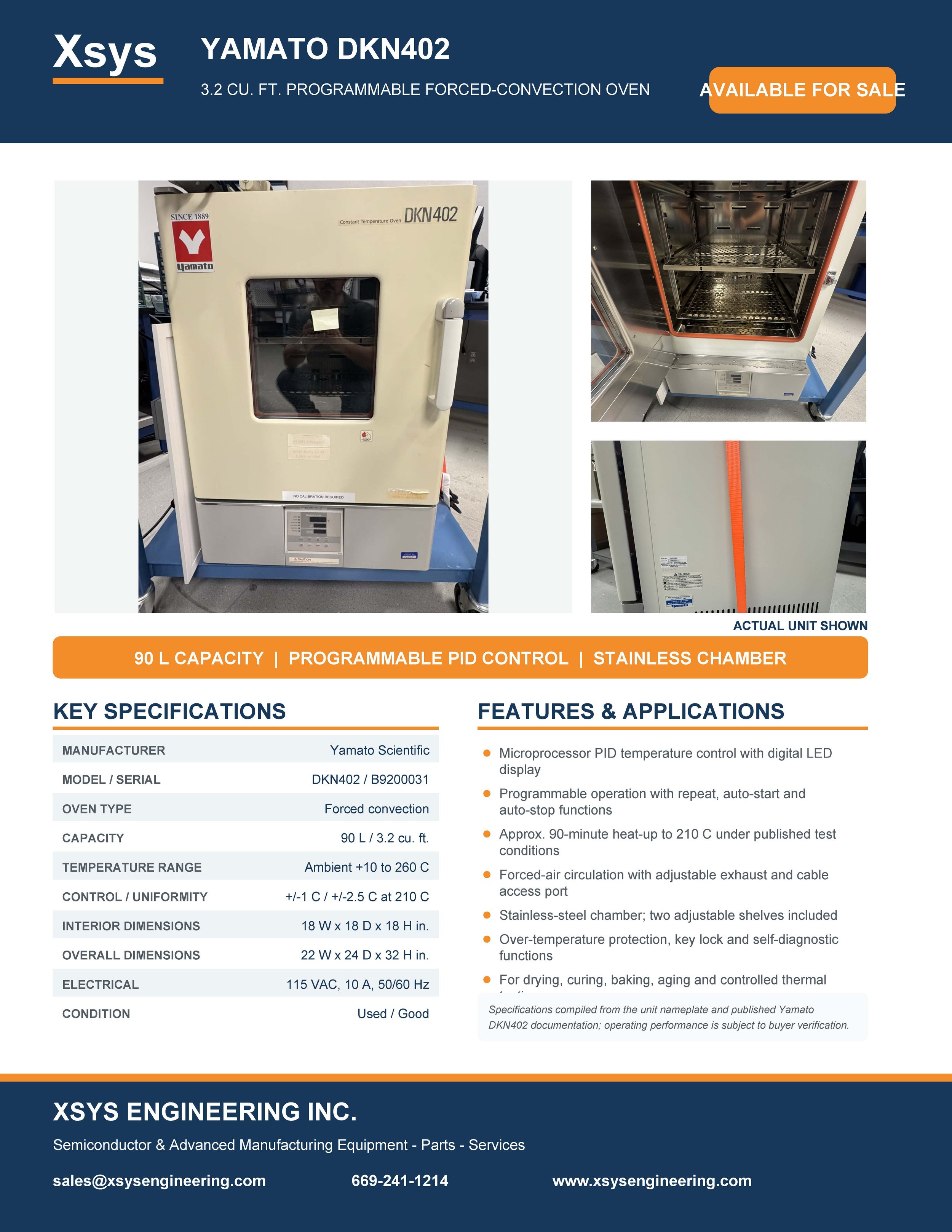 Yamato DKN602 Tabletop Lab Programmable Forced Convection Oven 