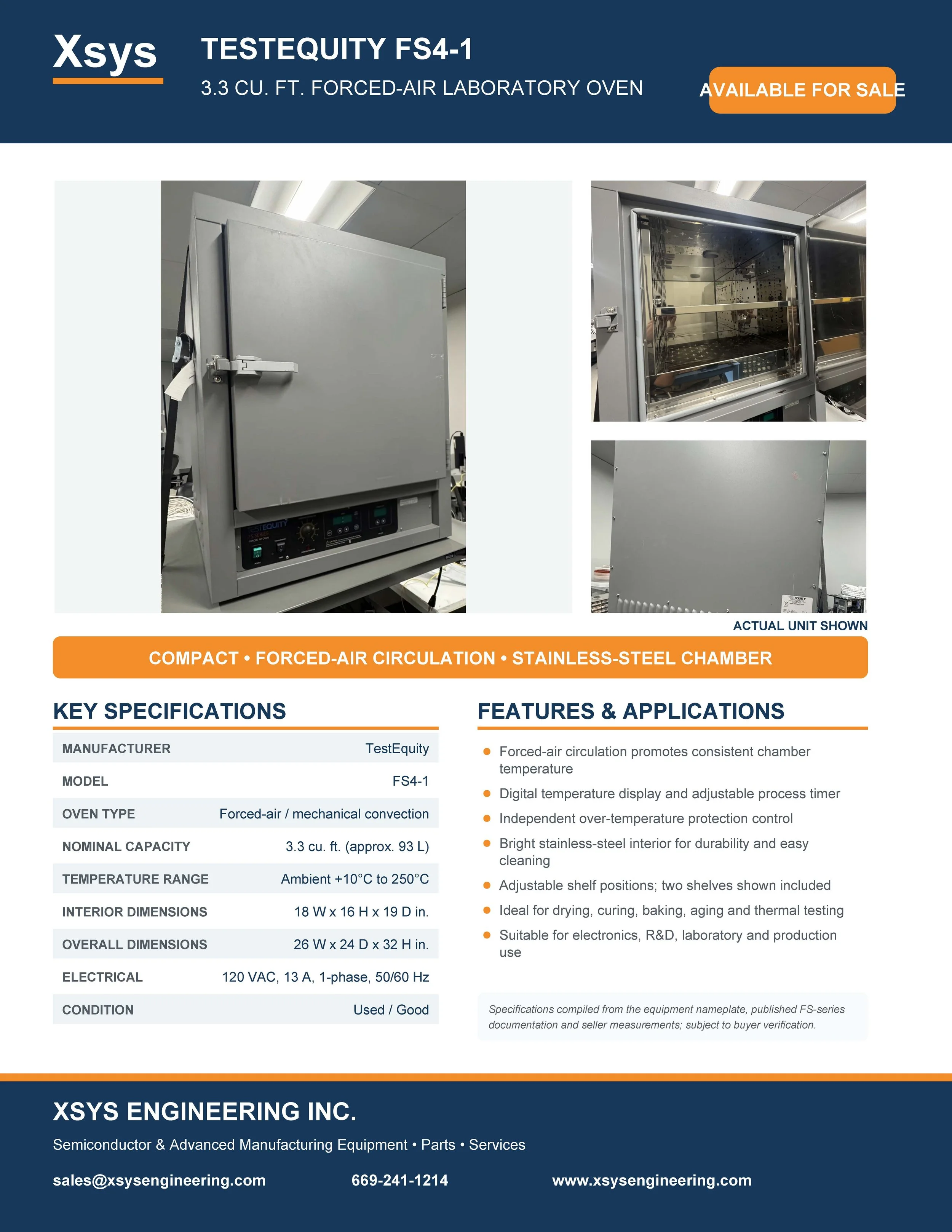 TestEquity FS4-1 Forced Air Tabletop Lab Oven