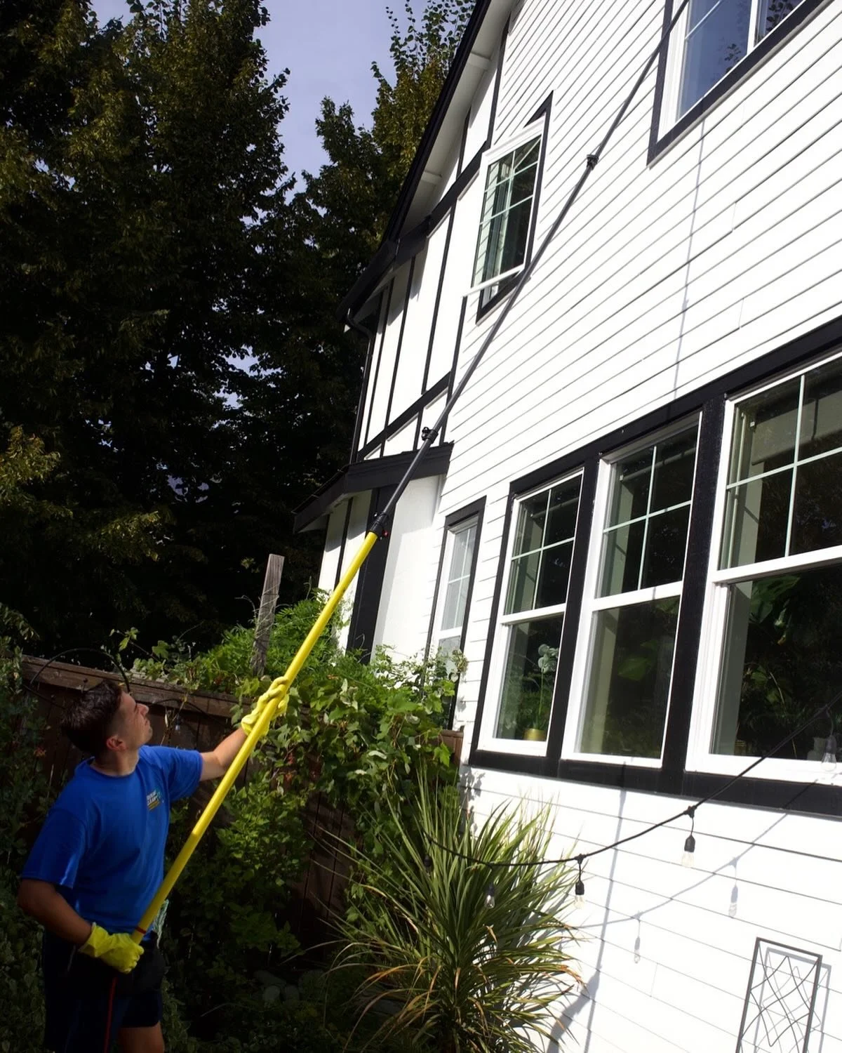 Not every window is reachable by ladder&mdash;that&rsquo;s where our water-fed pole system shines! 💧
This pure-water cleaning method lets us safely clean windows several stories high from the ground. The purified water leaves a spot-free finish with