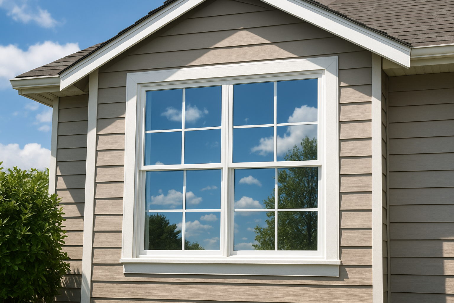Residential window cleaning service – streak-free shine on large double-hung windows of a home in Beaverton and surrounding areas.