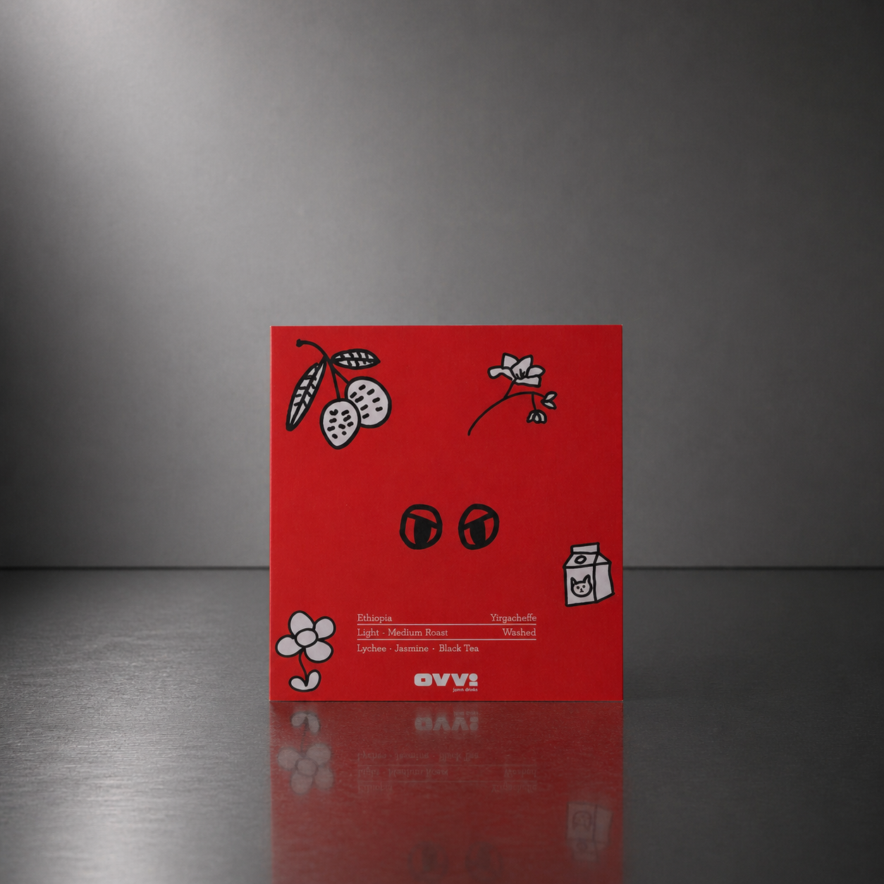 Yirgacheffe coffee flavor card lychee jasmine black tea OVVI red coffee card design