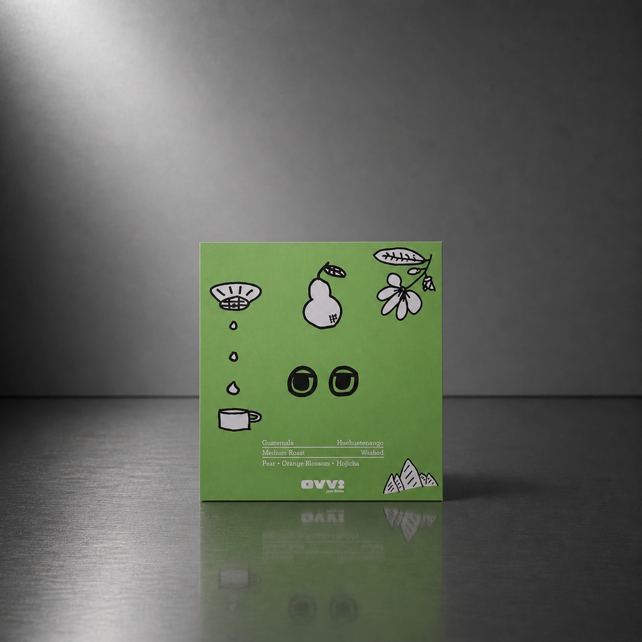 Huehuetenango coffee flavor card pear orange blossom hojicha OVVI green coffee card