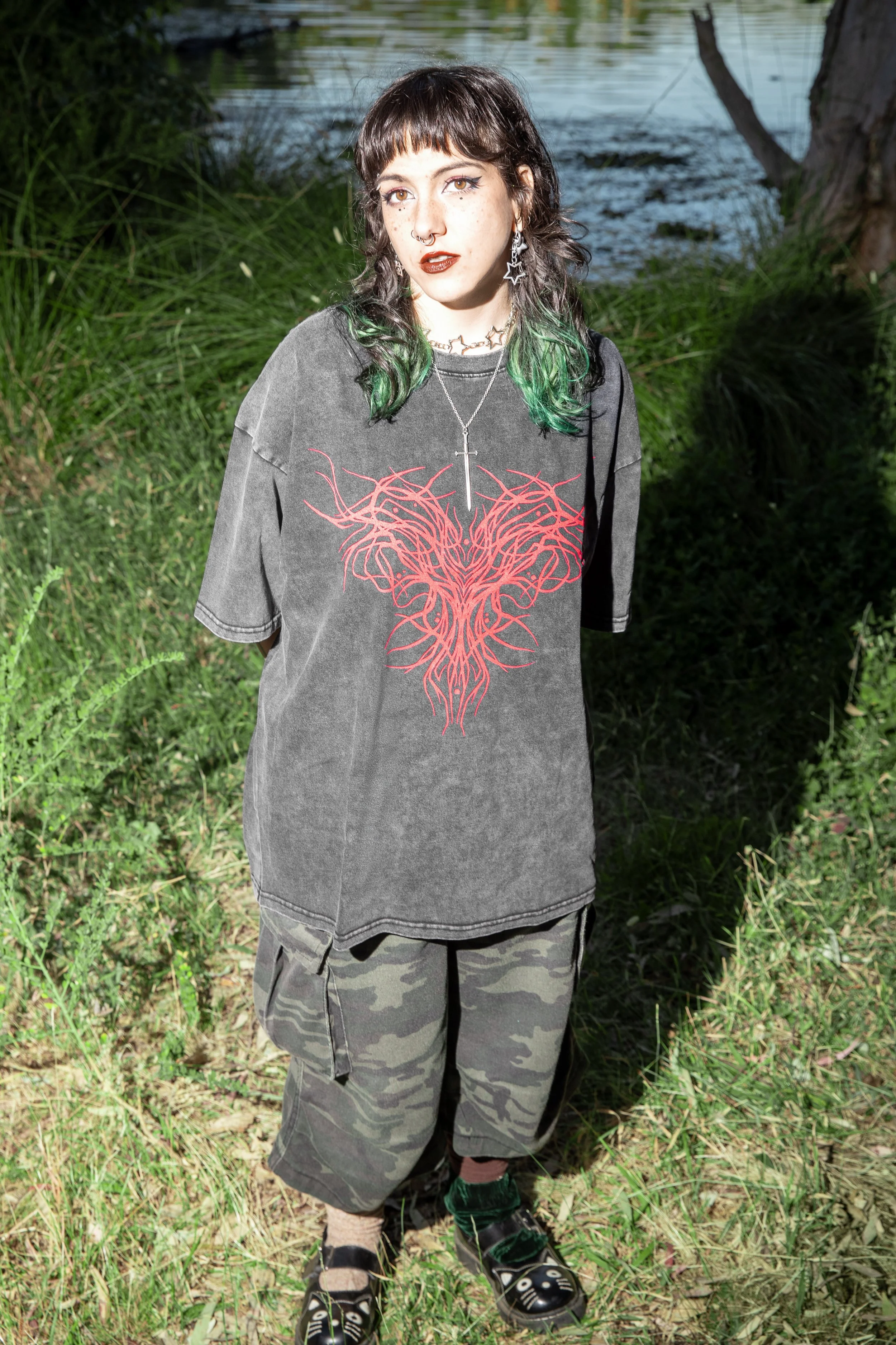ACID WASH OVERSIZED SNAKE TSHIRT (BLACK)