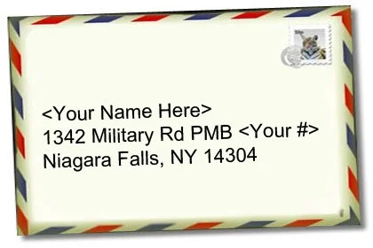 Address your packages as follows.  Line 1 Your Name.  Line 2 our address 1342 Military Road and be sure to include your PBM Number and finally the third line should be Niagara Falls, New York 14304
