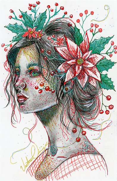 Holly - Colorful Pen and Ink on Paper 5.5 X 8.5 Inches
