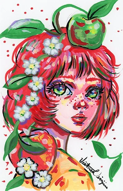 The Apple - Paint Makers and Ink on Paper  5.5 X 8.5 Inches