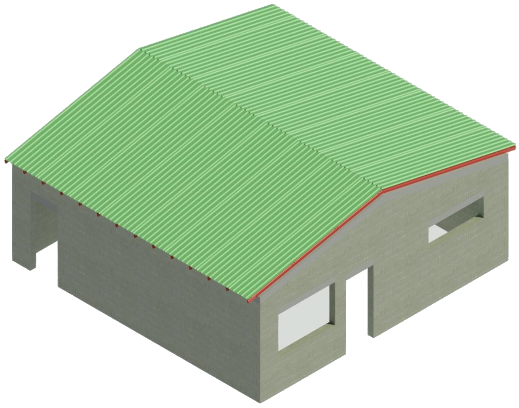 Pitched gable roof building