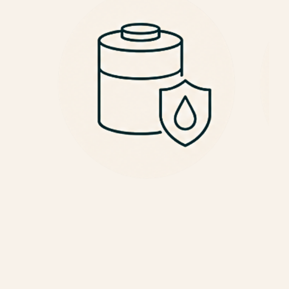 Icon showing a tank and a shield for better water filtration.