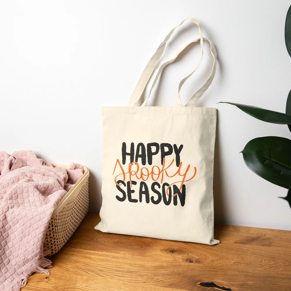Spooky Season Halloween Cotton Canvas Tote Bag - Reusable Grocery Bag, Cute Gift For Women