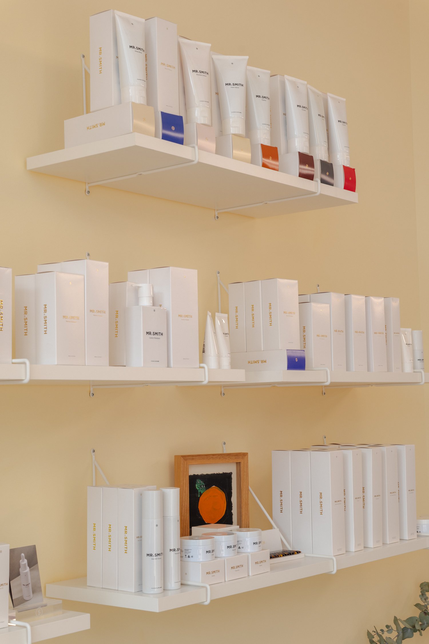 MR. SMITH hair products displayed inside Salon Spaghetti, a hair salon in Brunswick, Melbourne.