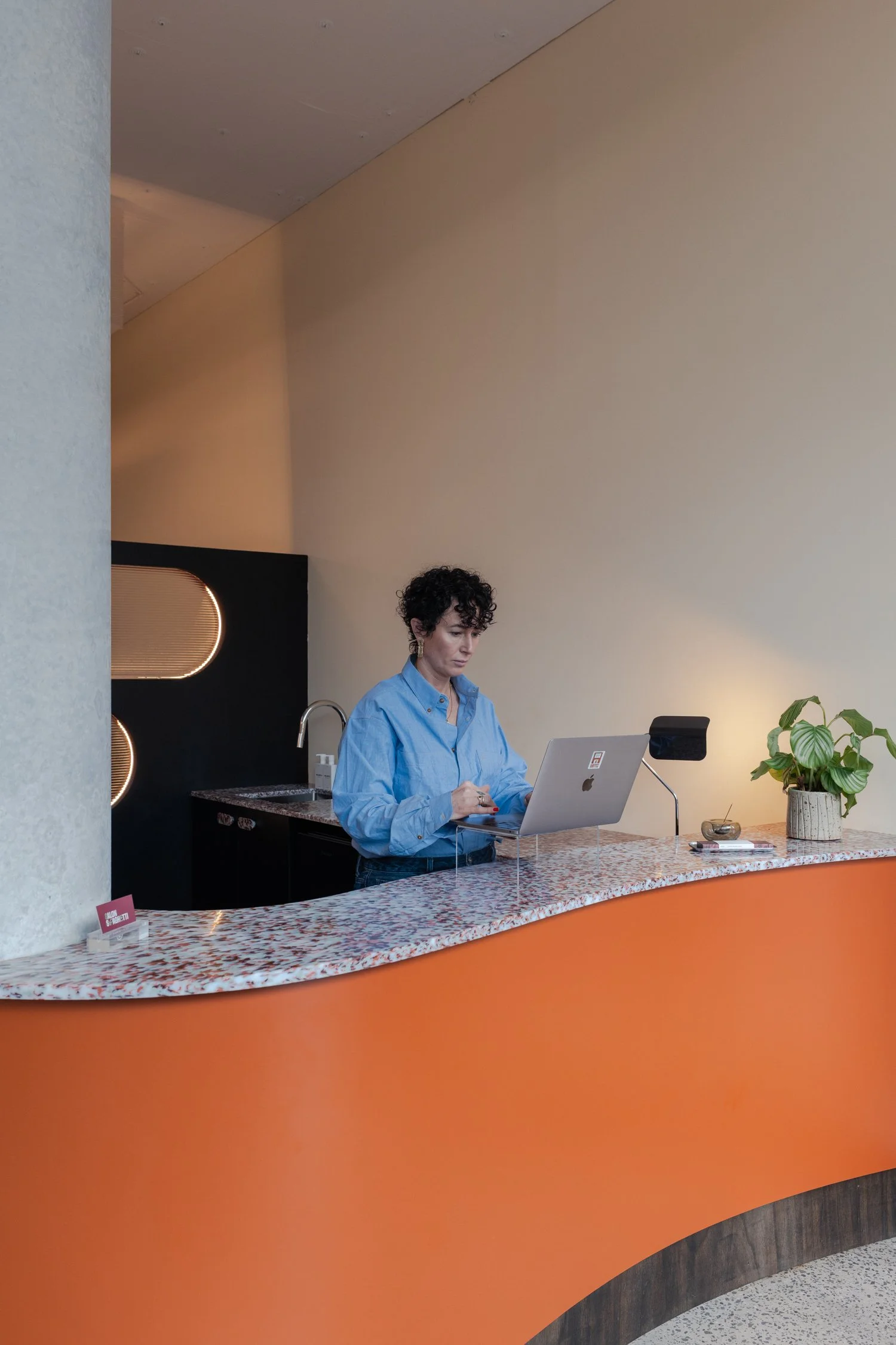 Reception desk at Salon Spaghetti hair salon in Brunswick.