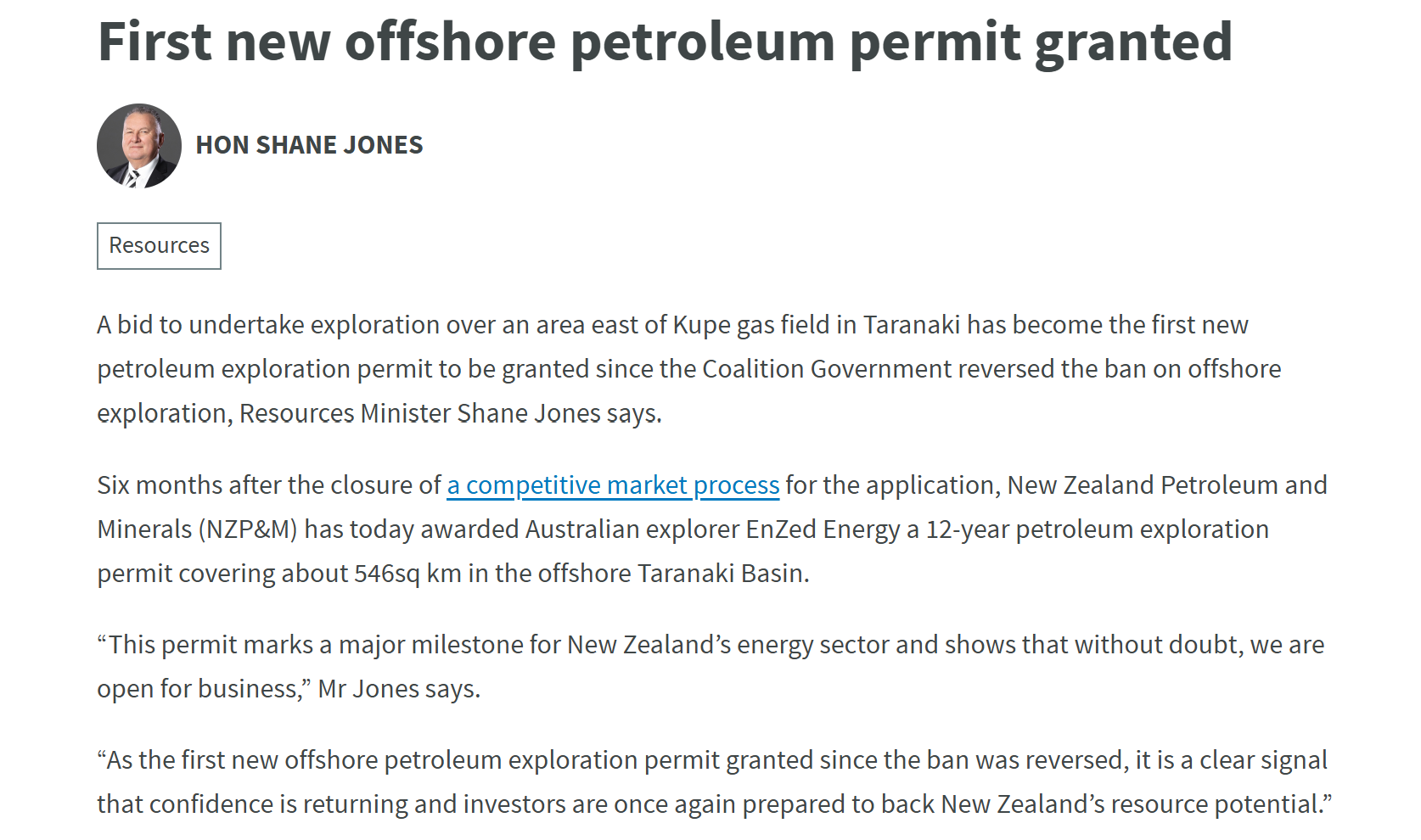 First new offshore petroleum permit granted