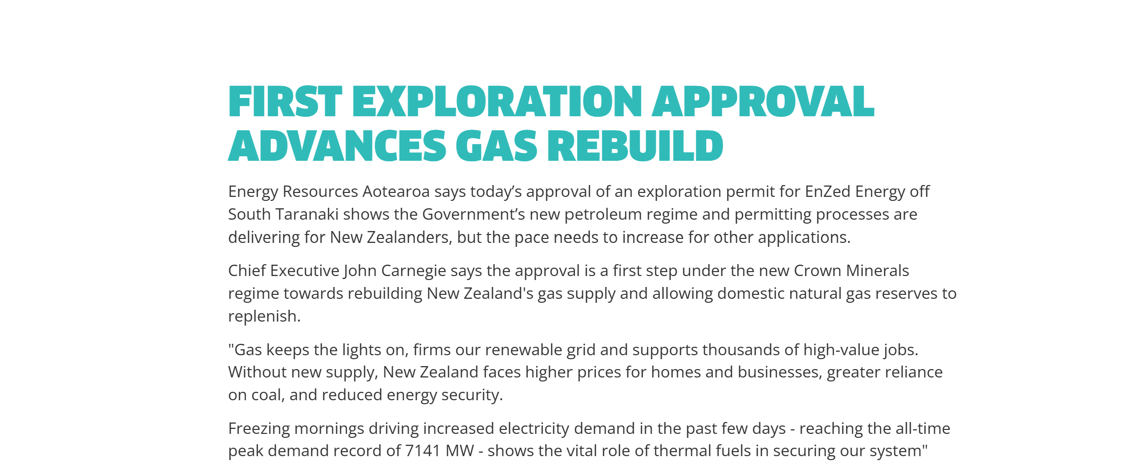 First exploration approval advances gas rebuild