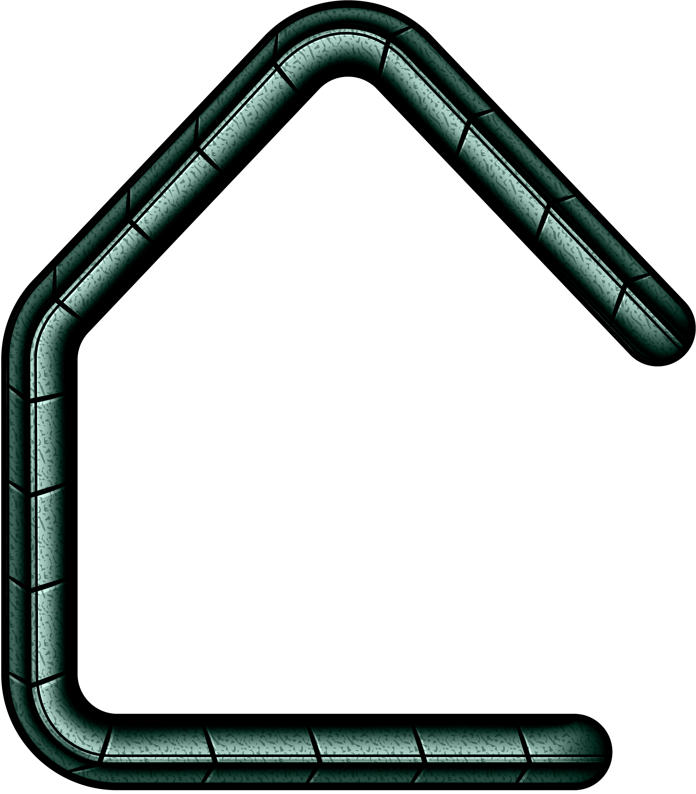 A 3D neon sign shaped like a house with a glowing border and a black interior.