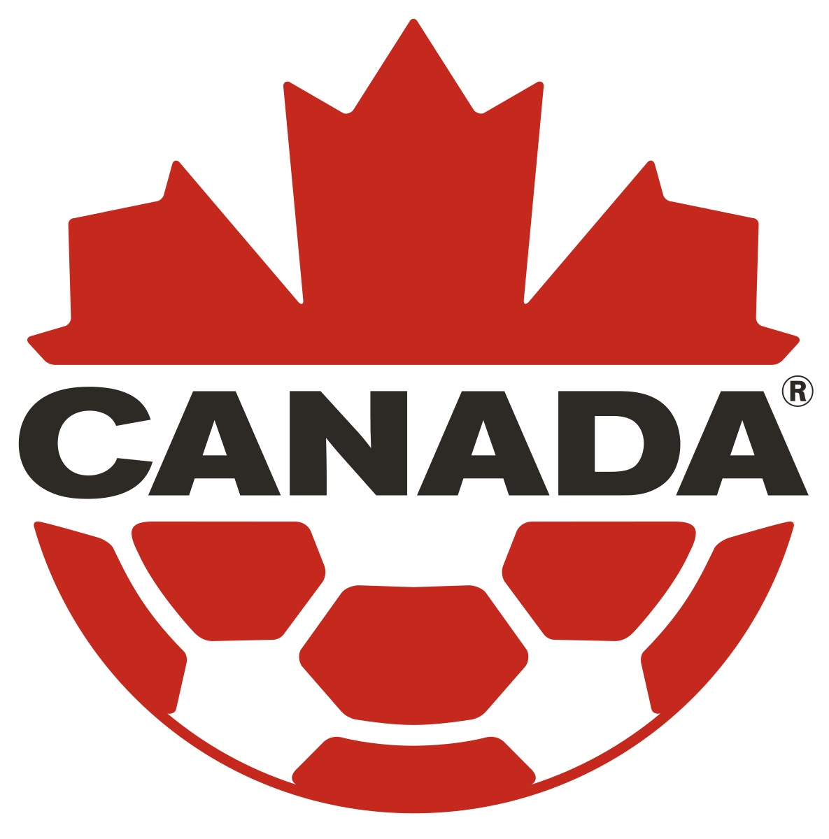 A logo of a red maple leaf and a soccer ball with the word "Canada" written across the center.