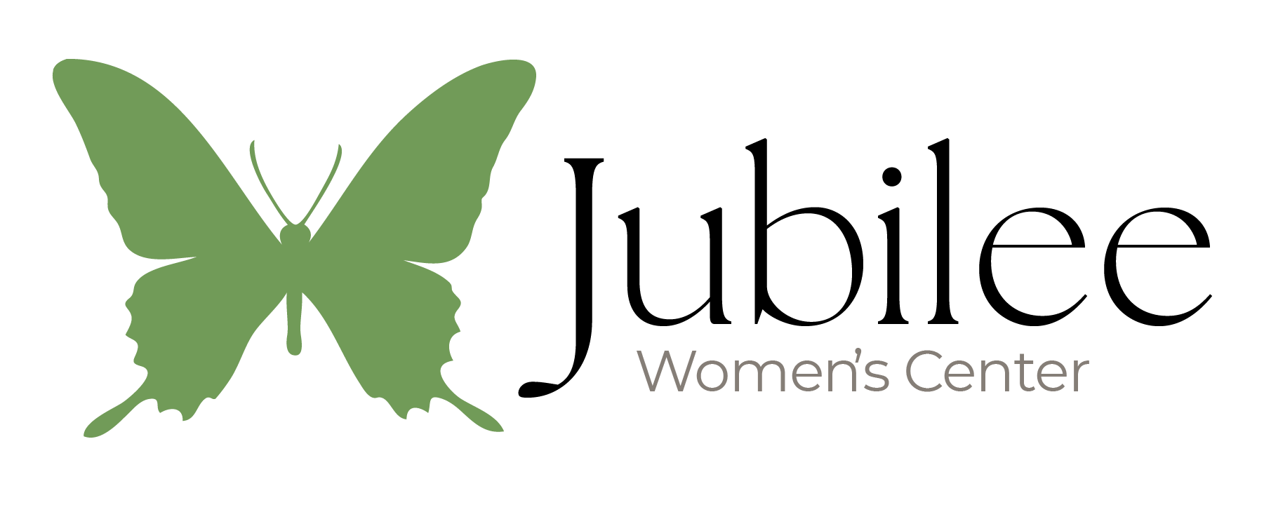 Jubliee Women's Center logo. Green butterfly with the text 'Women's Center' beside it.