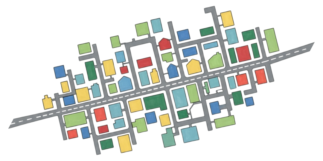 map of community with different uses in different colors