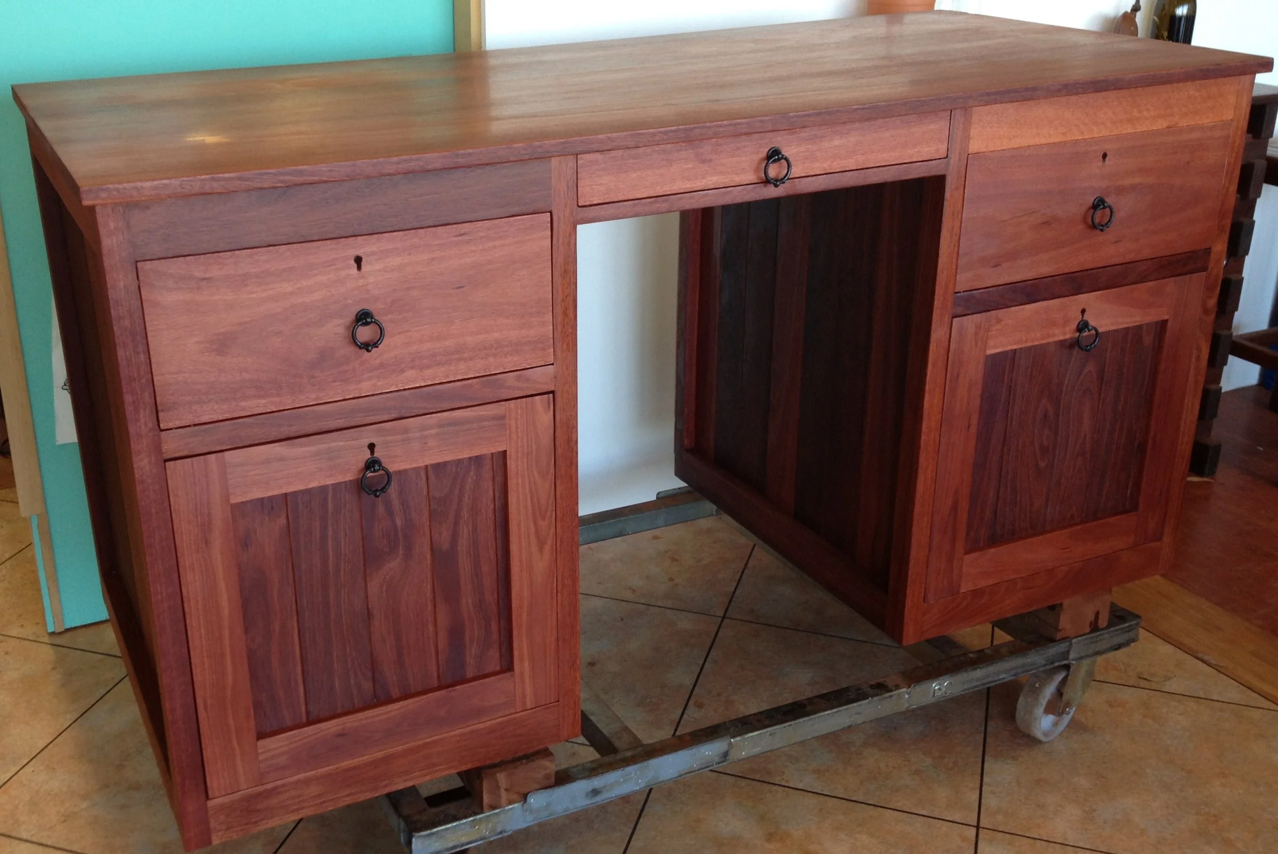 Jarrah desk with hanging file drawers
