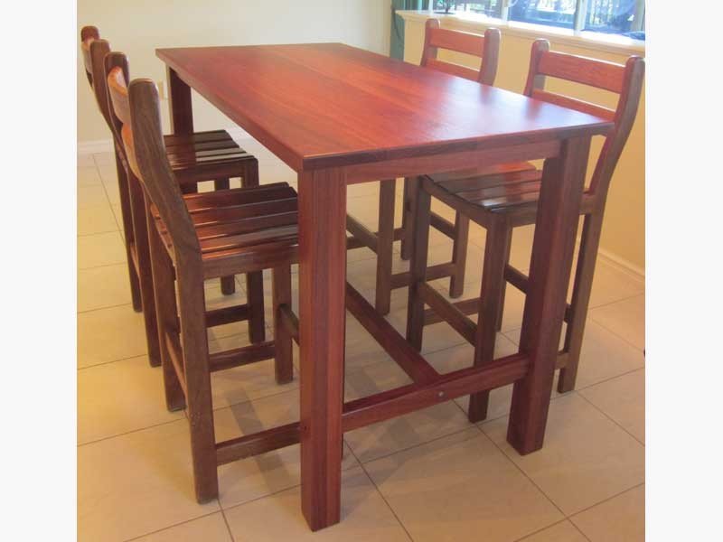 Solid Jarrah bar height dining table.